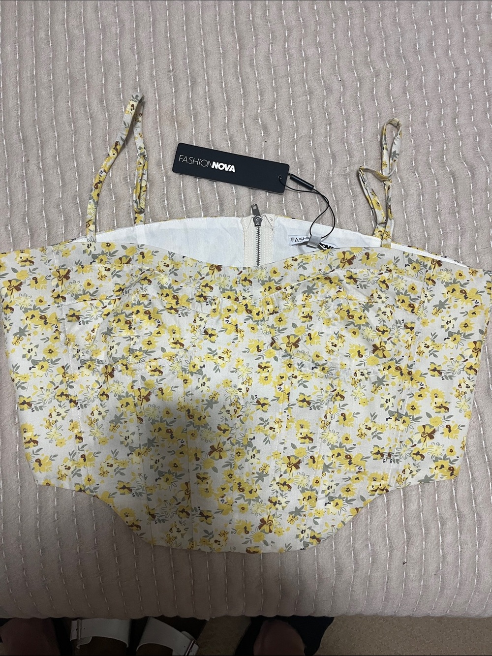 Fashion Nova Yellow Floral Spaghetti Strap Crop Cami corset style